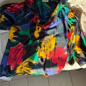 Vintage CHRISTIAN DIOR MONSIEUR 80s Colorful Floral Hawaiian Shirt Blouse